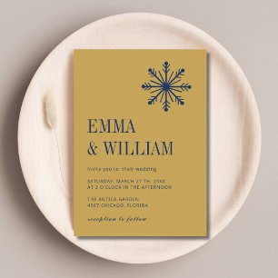 Navy & Gold Minimal Snowflake Calligraphy Wedding Invitation