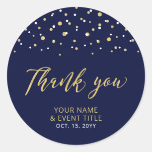 Navy & Gold Modern Birthday Favour Thank you Classic Round Sticker