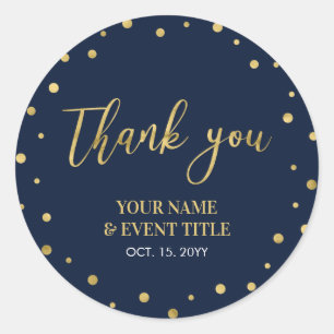 Navy & Gold   Modern Birthday Favour Thank you Classic Round Sticker