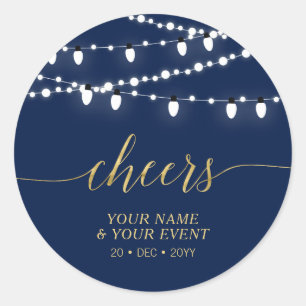 Navy & Gold Modern Cheers Adult Birthday Favour Classic Round Sticker