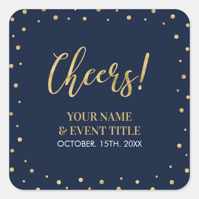 Navy & Gold | Modern Cheers Adult Birthday Favour Square Sticker (Front)