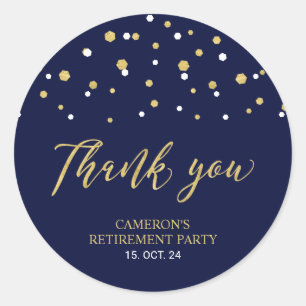 Navy & Gold   Modern Retirement Favour Thank you Classic Round Sticker
