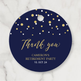 Navy & Gold   Modern Retirement Favour Thank you Tags