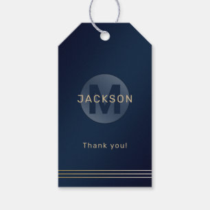 Navy gold modern simple personalised monogram gift gift tags