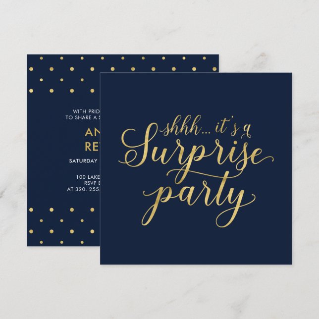 Navy & Gold | Modern Surprise Retirement Party Invitation (Front/Back)