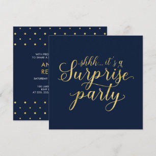 Navy & Gold   Modern Surprise Retirement Party Invitation