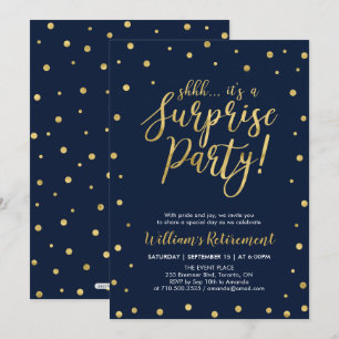 Navy & Gold   Modern Surprise Retirement Party Invitation