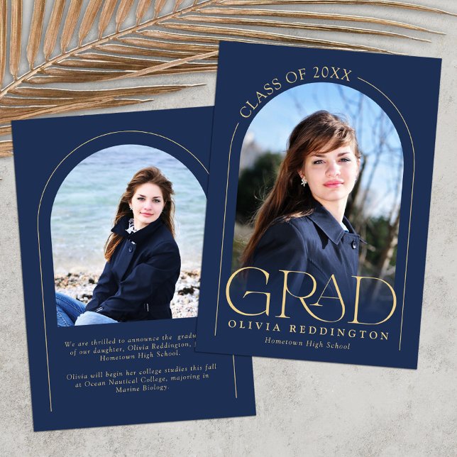Navy Gold Modern Typography 2 Photo Arch Grad Announcement (Creator Uploaded)