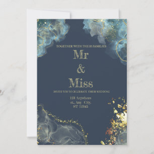 Navy Gold Modern Wedding Invitation