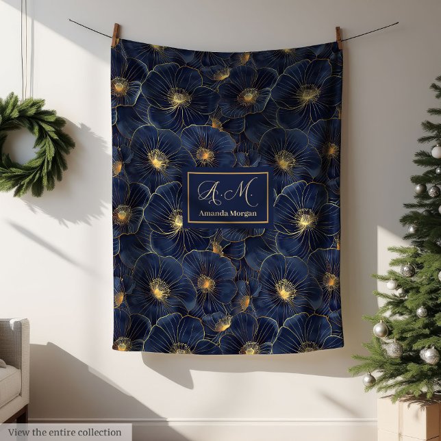 Navy Gold Monogram Blanket Chic Floral Decor (Navy Gold Monogram Blanket Chic Floral Decor)