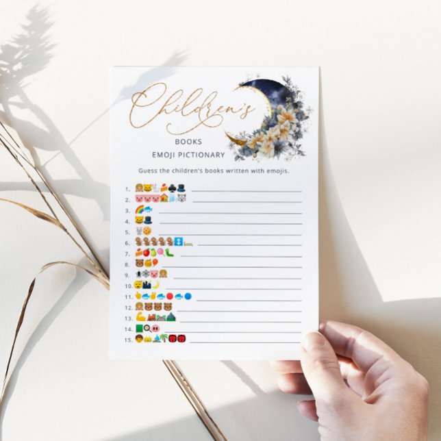 Navy gold moon Childrens books emoji game card (Creator Uploaded)