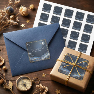 Navy Gold Nebula Galaxy Planet Border Square Sticker