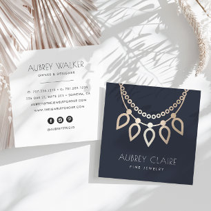 Navy & Gold Necklace Jeweler Logo Square Business Card