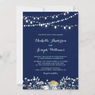 Navy & Gold Night Garden Wedding Invitation
