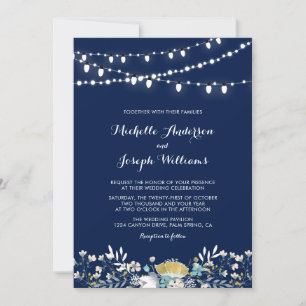 Navy & Gold Night Garden Wedding Invitation