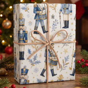 Navy Gold Nutcracker Toy Soldier Wrapping Paper Sheet