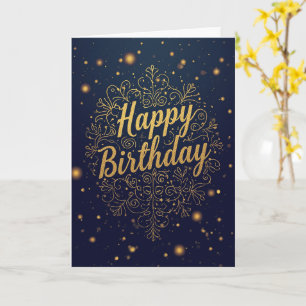 Navy Gold Ornate Birthday Card
