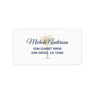Navy Gold Palm Tree Wedding RSVP Return Address Label