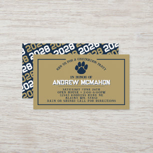 Navy & Gold Pawprint Mini Graduation Invites
