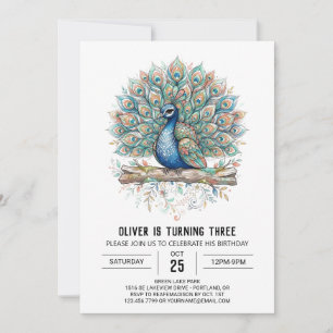 Navy Gold Peacock Birthday Invitation