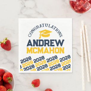 Navy & Gold Personalised Graduation Party Paper Napkin