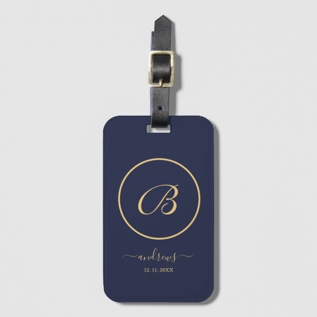 Navy Gold Personalised Signature Luggage Tag (Front Vertical)