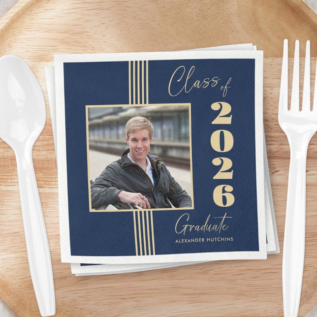 Navy Gold Photo Frame 2026 Graduation Napkin (Creator Uploaded)