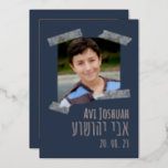 Navy, Gold & Photo Hebrew Bar Mitzvah Invitation<br><div class="desc">Invite your friends and family to celebrate your son's important day with fantastic stationery and decor. You see an example of what we can create for you. We will customise the designs with names, desired invitation text, Hebrew quotes, contact data, etc. We offer a much wider range of high-quality fonts...</div>