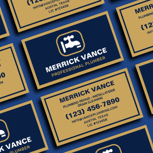 Navy Gold Plumber Plumbing Repair Drain Cleaning Business Card