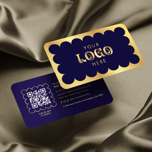 Navy & Gold QR Code Elegant Professional Salon Spa Business Card