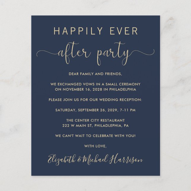 Navy Gold  QR Code Wedding Reception Invite (Front)