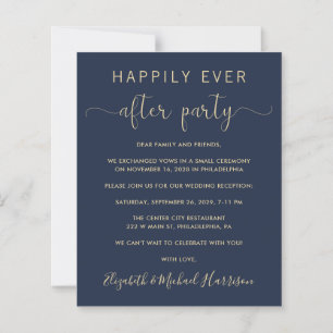Navy Gold  QR Code Wedding Reception Invite