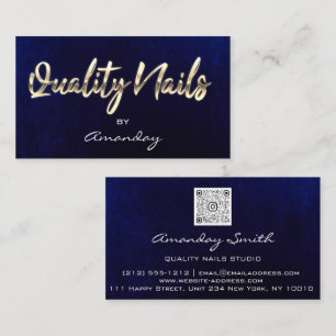 Navy Gold Quality Nail Script QR Code Logo Business Card