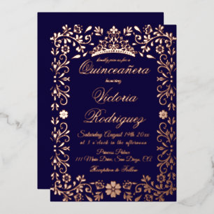 Navy Gold Quinceañera Elegant Floral 