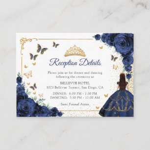 Navy Gold Quinceanera Reception Details Enclosure Card