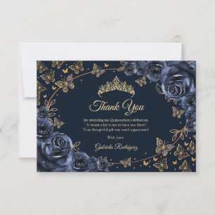Navy Gold Quinceanera Thank You Card
