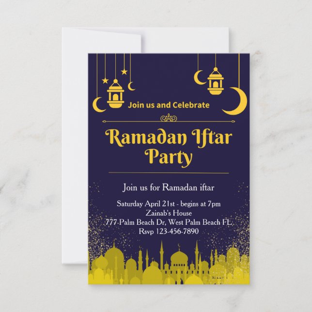 Navy & Gold Ramadan Iftar invitation (Front)