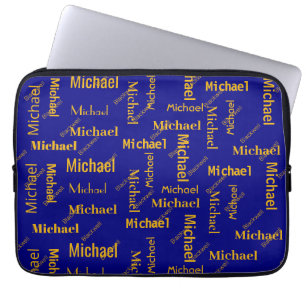 Navy & Gold Repeating First & Last Name Laptop Sleeve