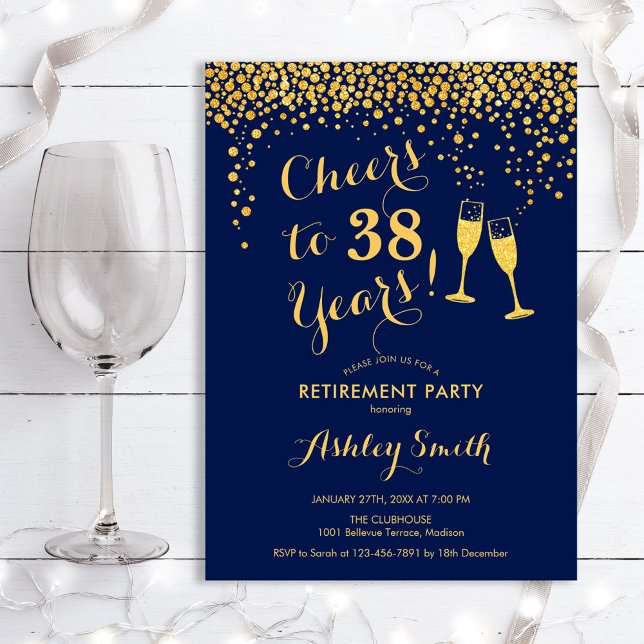 Navy Gold Retirement Party Invitation (Creator Uploaded)