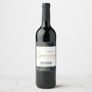 NAVY GOLD ROSE FLORAL GRAND OPENING CEREMONY WINE LABEL
