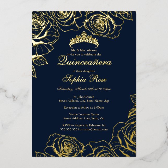Navy Gold Rose Garden Quinceanera  (Front)