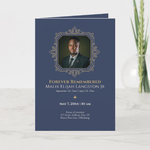 Navy & Gold Royal Theme Photo Funeral Program Invitation