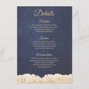 Navy Gold Rustic Chic Peony Floral Details Enclosure Card