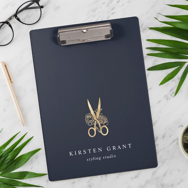 Navy & Gold Scissors Salon Logo Clipboard (Creator Uploaded)
