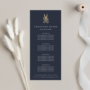 Navy & Gold Scissors Salon Pricing or Services Rack Card