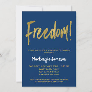 Navy Gold Script Retirement Party Invitation