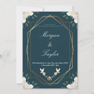 Navy, Gold, Scripture, Bouquet, Save The Date Invitation