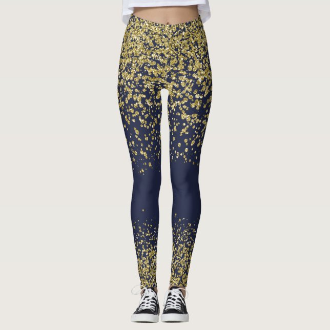Navy & Gold Shiny Leggings (Front)