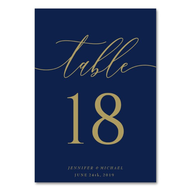 Navy Gold Signature Seat Wedding Party Celebration Table Number (Front)