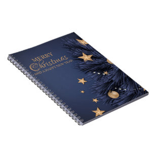 Navy Gold Simple Christmas Day Spiral Photo Notebook